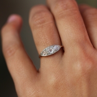 Antique Three Old Mine Cut Diamond Ring Image