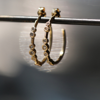 Seven Bezel Diamond 18k Gold Hoop Earrings Image