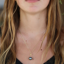 Tahitian Pearl & 22K Gold Charm Necklace