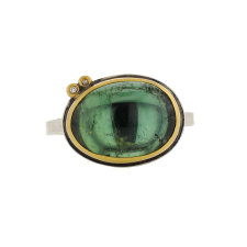Oval Green Tourmaline Ring with Diamond Accents Image