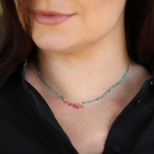 Turquoise Beaded Gold Necklace with Ruby Fringe Image
