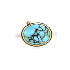 Oval Turquoise Silver and Gold Ring