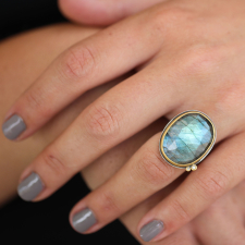 Large Oval Faceted Labradorite Ring
