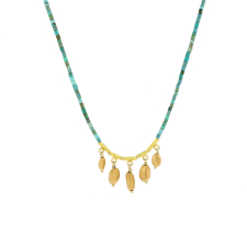 Green Turquoise Beaded Necklace with Gold Nuggets Image