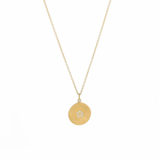 Hammered Gold Diamond Disc Necklace Image