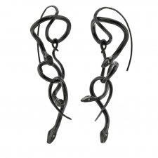 Serpent Chandelier Earrings in Oxidized Silver with Diamond Eyes Image