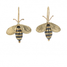 14k Gold and Oxidized Silver Bee Earrings