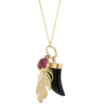 Gold Scavenger Necklace with Black Onyx, Rubelite Tourmaline