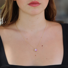 Pink Tourmaline Roxy Pendant with Diamond Pave Necklace