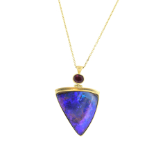 Boulder Opal and Rhodolite Hinged Pendant Necklace