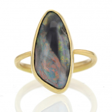 Vertical Boulder Opal Gold Black Stripe Ring