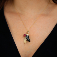 Gold Scavenger Necklace with Black Onyx, Rubelite Tourmaline