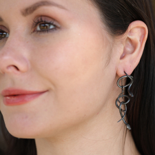 Serpent Chandelier Earrings in Oxidized Silver with Diamond Eyes