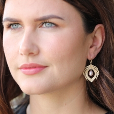 10k Gold Peacock Feather with Pearl Earrings