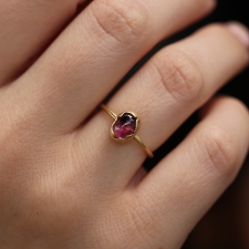 Rubelite Tourmaline Egg 18K Gold Ring