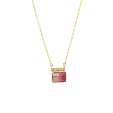 Pink Tourmaline Roxy Pendant with Diamond Pave Necklace