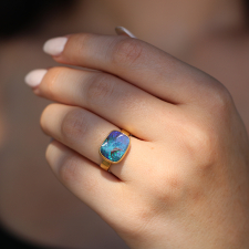 Rectangular Boulder Opal 18k Gold Ring