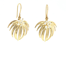 14k Gold Curled Fan Palm Earrings with Pearls