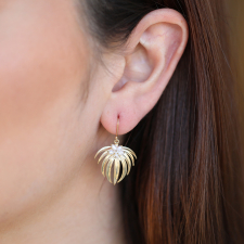 14k Gold Curled Fan Palm Earrings with Pearls