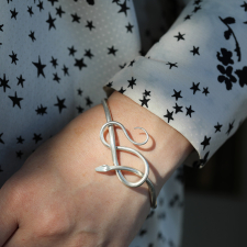 Silver Serpent Bangle with Diamond Eyes