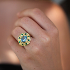 Utopia Engraved Aquamarine Emerald Ring Image