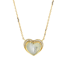 Aquamarine Heart and Diamond Halo Gold Necklace Image