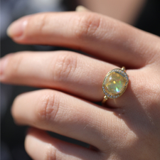 Fire Opal Diamond Halo Gold Ring