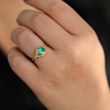 Small Teardrop Emerald Ring with Diamond Halo Image