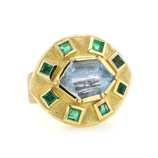 Utopia Engraved Aquamarine Emerald Ring Image