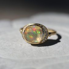 Fire Opal Diamond Halo Gold Ring