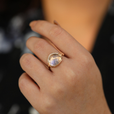 Rainbow Moonstone 18k Rose Gold Diamond Orbit Ring Image