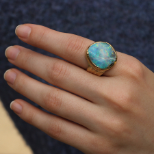 Boulder Opal Ellipse Engraved Ring Image