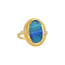 Boulder Opal Seascape Diamond Halo Ring