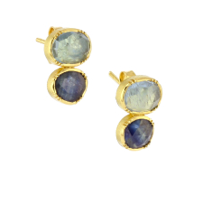 Double Orbit Blue Sapphire Aquamarine Stud Earrings Image