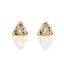 Gold Textural Triangular Post Stud Earrings with Diamonds