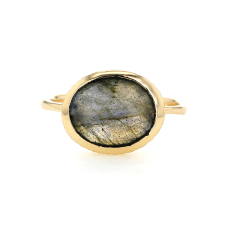 Oval Labradorite 14k Gold Textured Bezel Ring Image