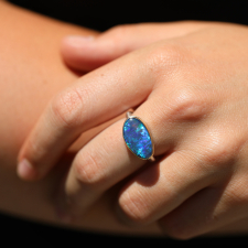 Smooth Asymmetrical Black Jelly Opal Ring Image