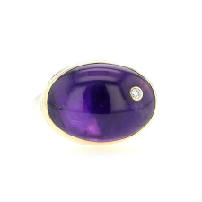 Smooth Oval Amethyst Ring with Diamond Image