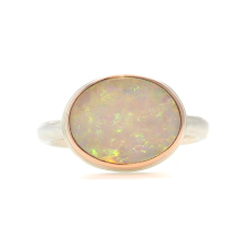 Small Oval Silver and Rose Gold Australian Opal Ring