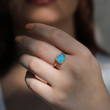 All Gold Rectangular Australian Opal Doublet Ring