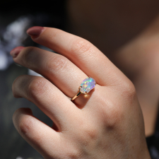 All Gold Mexican Fire Opal Prong Ring