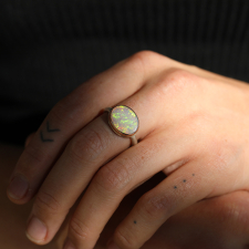 Small Oval Silver and Rose Gold Australian Opal Ring