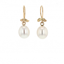 Leaf Cultured Pearl 14k Gold Hanging Earrings