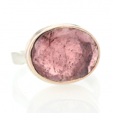 Oval Table Up Light Pink Tourmaline Silver and Gold Ring