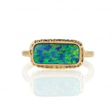 Rectangular Australian Crystal Opal All Gold Ring