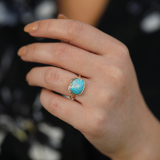 Rectangular Opalized Wood 14k Gold Ring Image