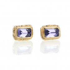 Rectangular Tanzanite 14k Gold Post Earrings Image