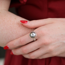 Tahitian Pearl Rose Gold and Silver Ruffled Platform  Ring