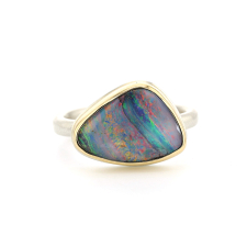 Asymmetrical Boulder Opal Silver and Gold Ring Image