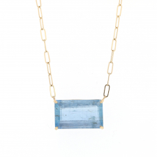 Rectangular Aquamarine Gold Prong Necklace